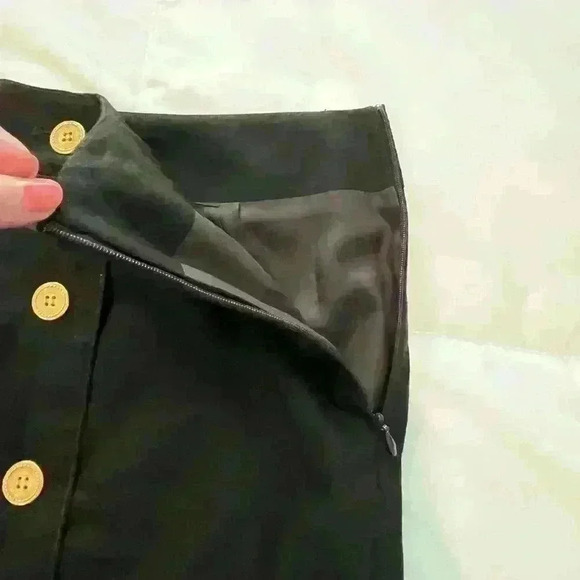 J.McLaughlin Dark Brown Lined Skirt Ladies Size 2 Gold Buttons Zip Side Fall Chi - Picture 5 of 10